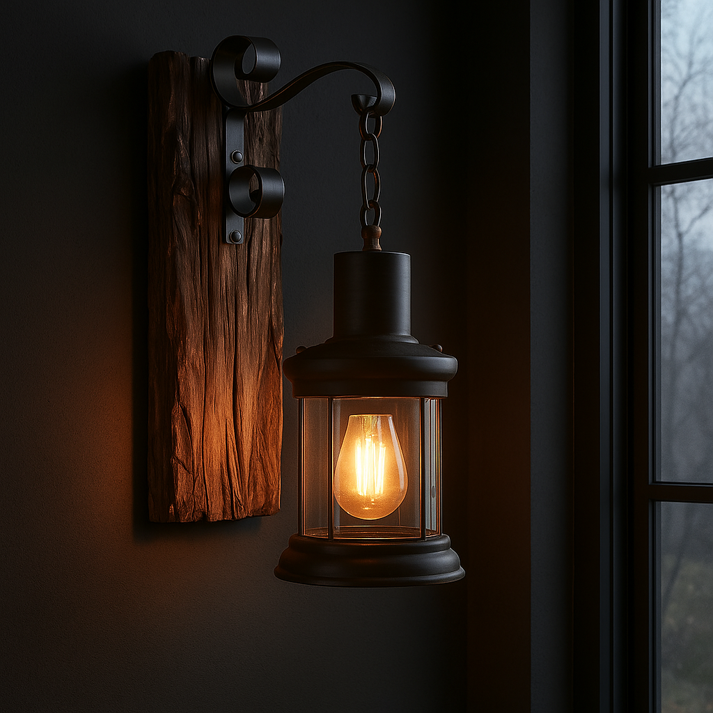 LOFTSOUL™ Vintage Wandleuchte – Wandlampe im Industrial Design aus Holz & Metall (E27, mit Leuchtmittel)