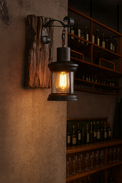 LOFTSOUL™ Vintage Wandleuchte – Wandlampe im Industrial Design aus Holz & Metall (E27, mit Leuchtmittel)