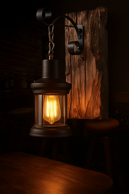LOFTSOUL™ Vintage Wandleuchte – Wandlampe im Industrial Design aus Holz & Metall (E27, mit Leuchtmittel)