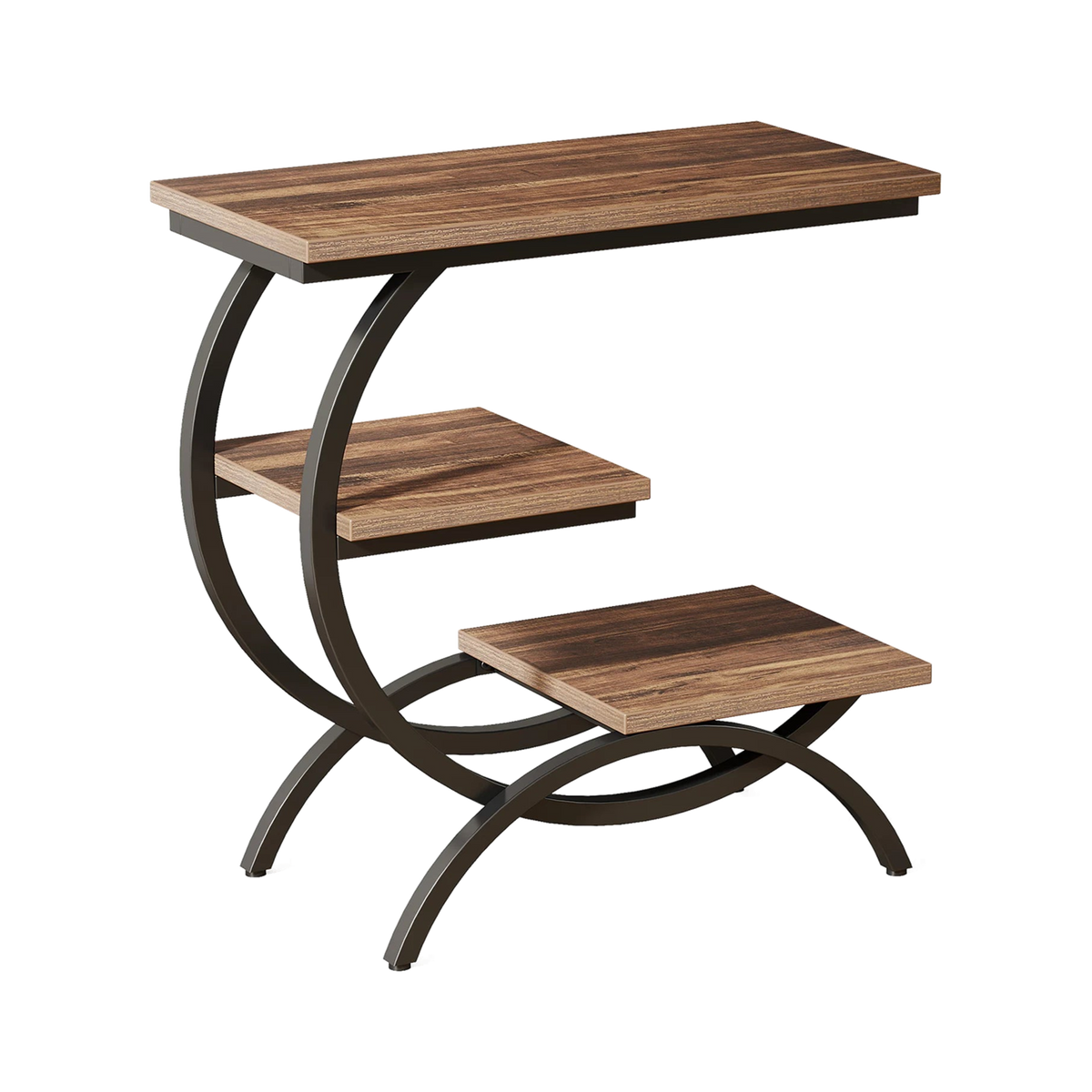 FORGEWOOD™ Beistelltisch in C-Form aus dunklem Holz und schwarzem Metall