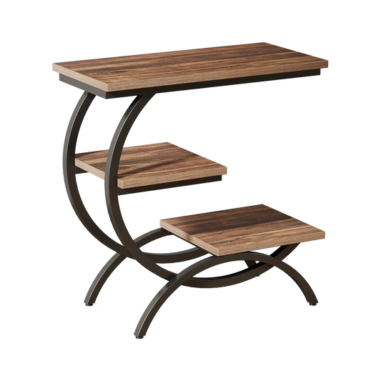 FORGEWOOD™ Beistelltisch in C-Form aus dunklem Holz und schwarzem Metall