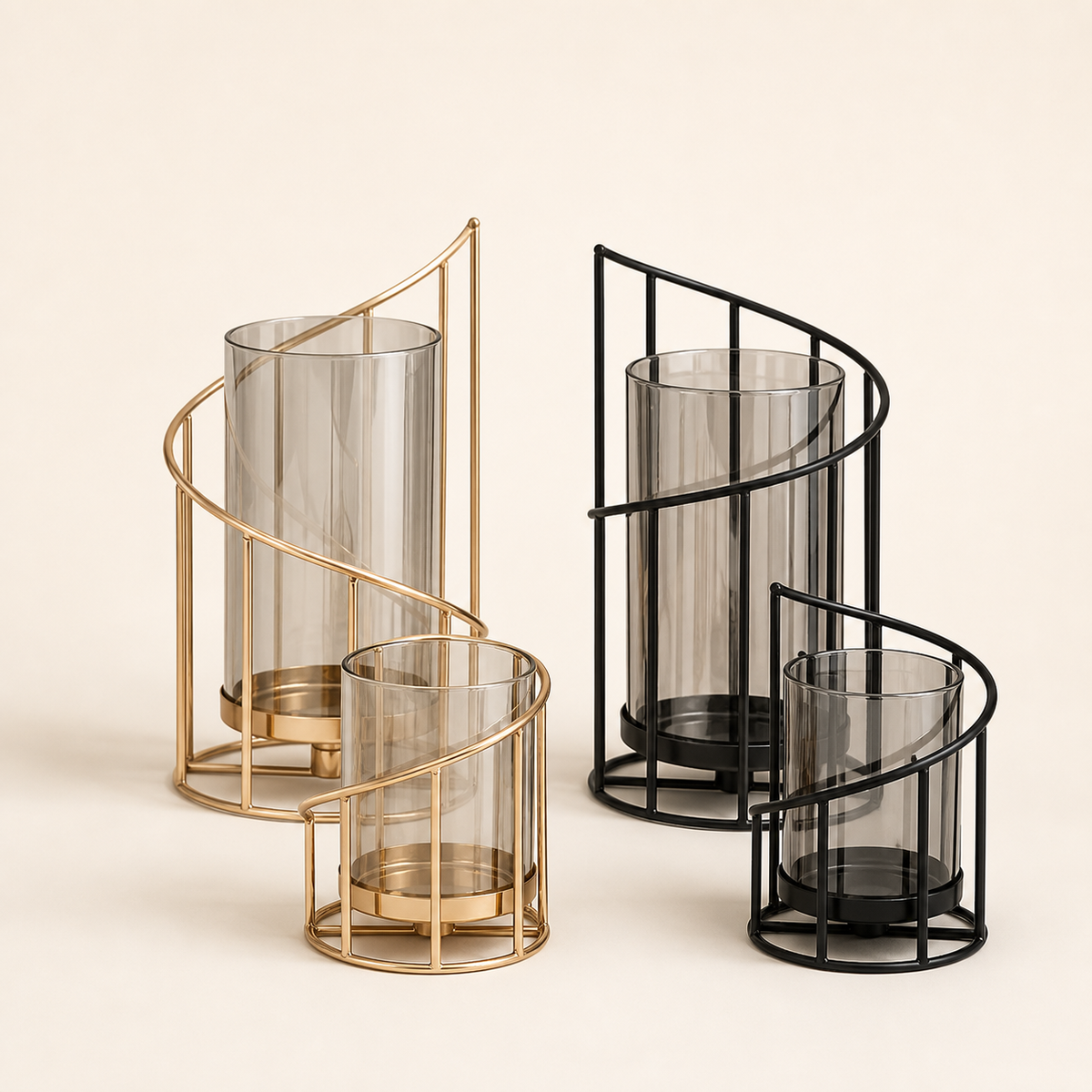 LOFTSOUL Kerzenhalter aus Eisen und Glas in Gold und Schwarz, Größen S und L