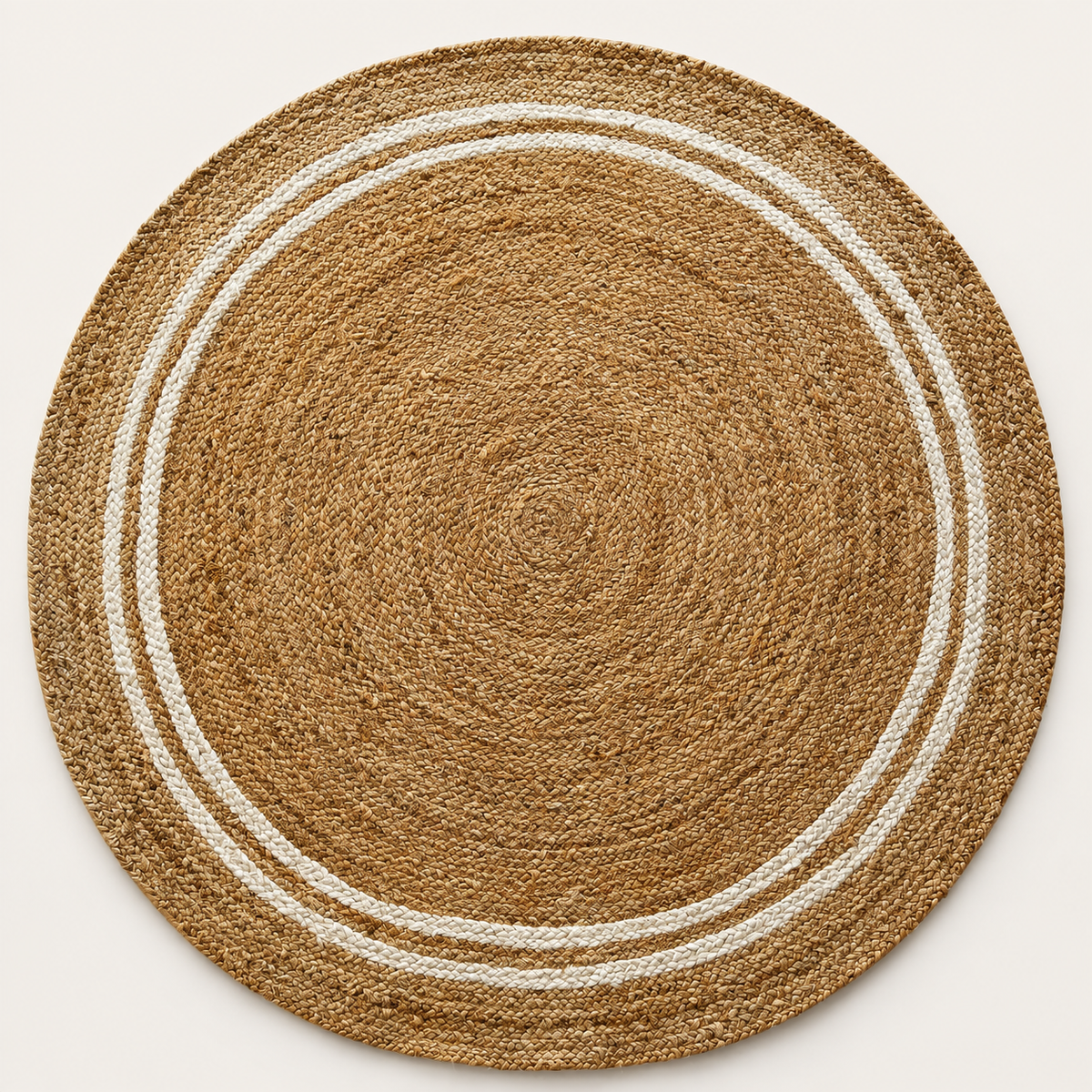 LOFTWEAVE runder Jute-Teppich Natur mit Zierstreifen – Freisteller