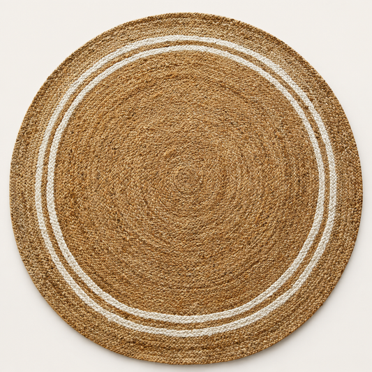 LOFTWEAVE runder Jute-Teppich Natur mit Zierstreifen – Freisteller