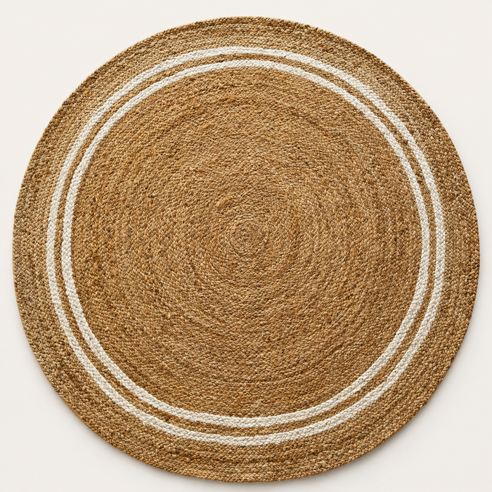 LOFTWEAVE runder Jute-Teppich Natur mit Zierstreifen – Freisteller