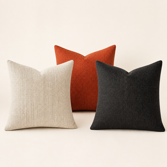 LOFTWEAVE Chenille-Kissenbezug 45 × 45 cm in Ivory, Rostorange und Schwarz