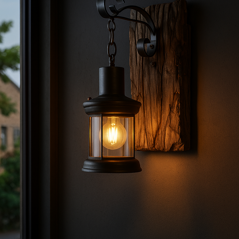 LOFTSOUL™ Vintage Wandleuchte – Wandlampe im Industrial Design aus Holz & Metall (E27, mit Leuchtmittel)