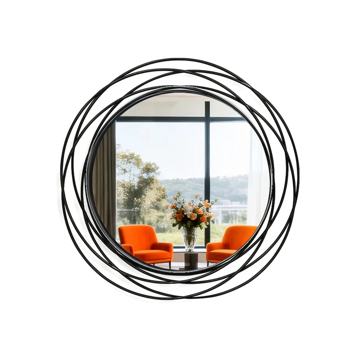 STEELVIEW runder Wandspiegel mit schwarzem Metallrahmen und 80 cm Außendurchmesser
