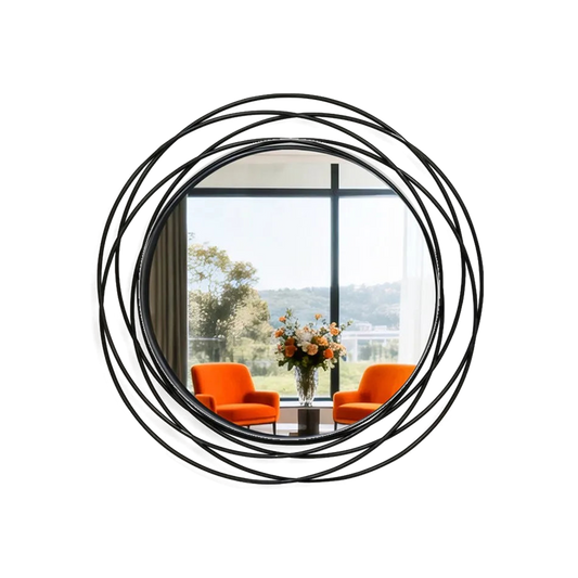 STEELVIEW runder Wandspiegel mit schwarzem Metallrahmen und 80 cm Außendurchmesser